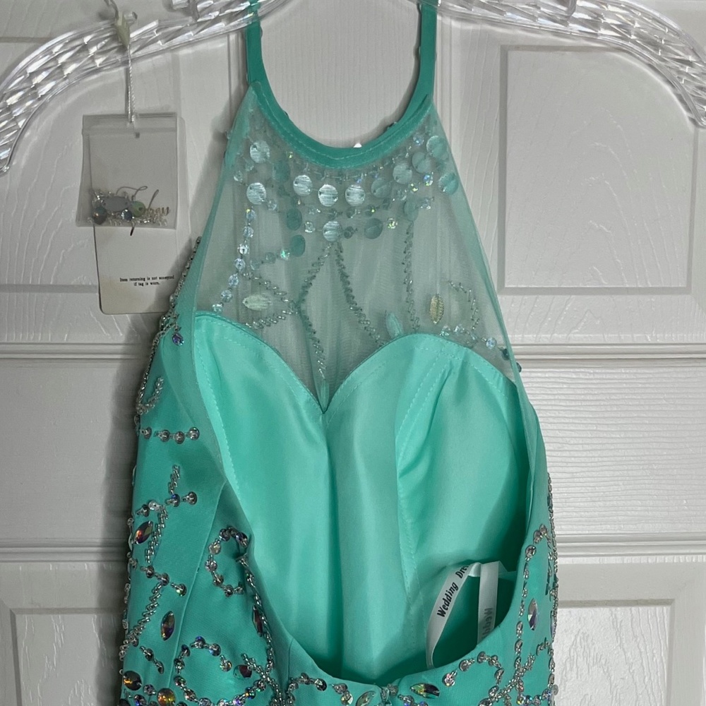 EUC! Top Dress Aqua Jewel / Sequin Tulle Party Dress Short Homecoming Prom - Picture 2 of 3